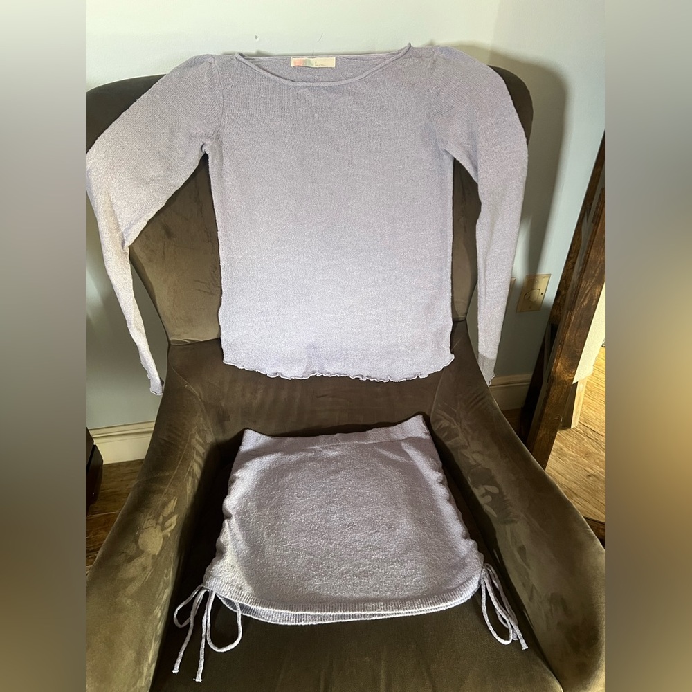 Light Purple Long Sleeve Sweater with Fringe